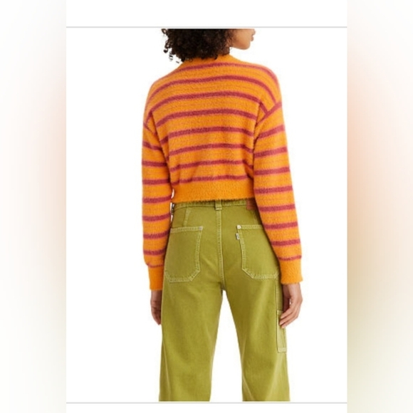 levi’s orange pink stripe fuzzy cardigan sweater size small brand new - Picture 4 of 12